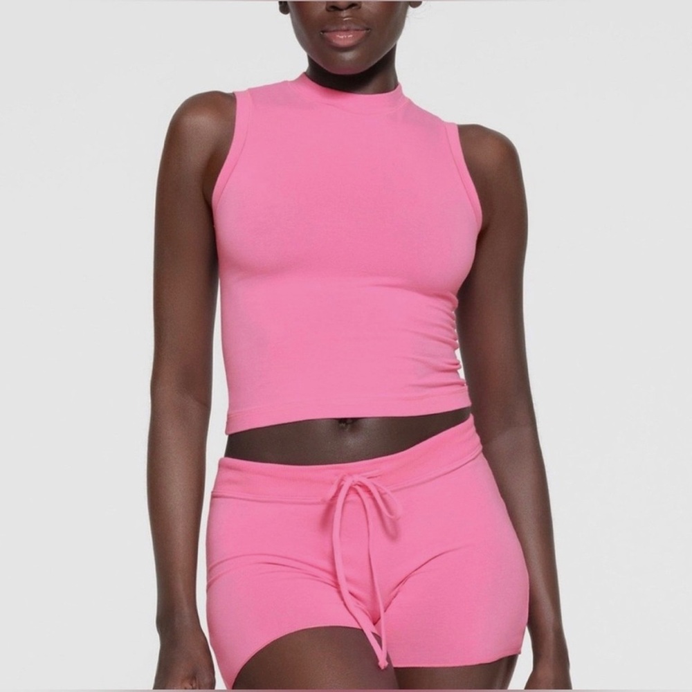 SOLD SKIMS COTTON JERSEY MOCK NECK SUGAR PINK TANK TOP